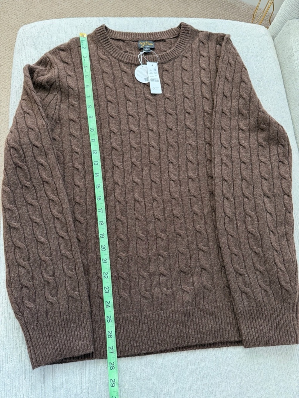 J.Crew 100% Cashmere Cable-Knit Crewneck Sweater Brown Men’s Size L NWT Repaired - Picture 5 of 10